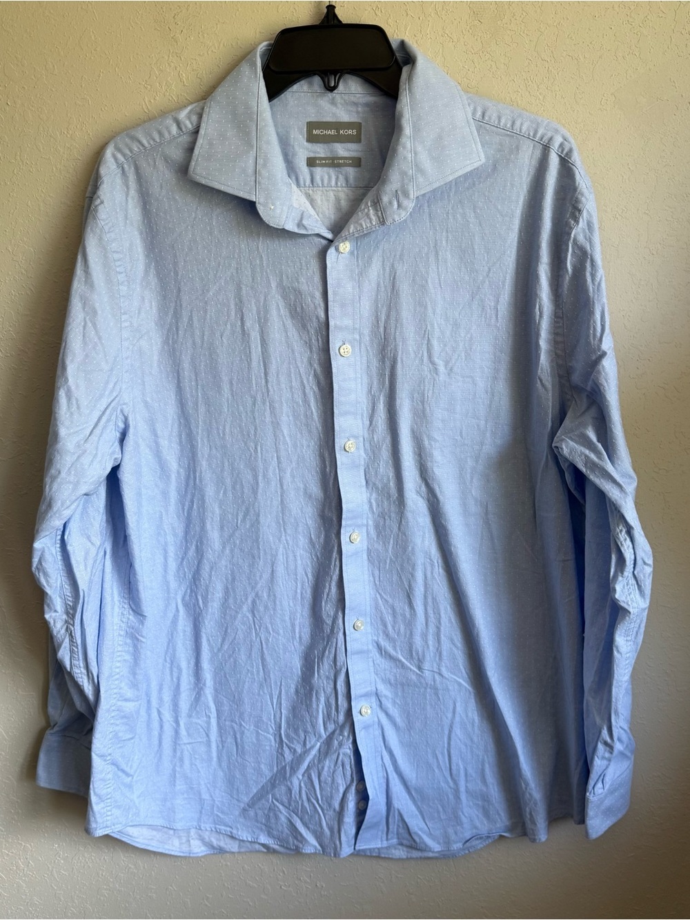 Men’s L Light Blue Michael Kora Slim Fit Stretch Office Formal Classic Button Up